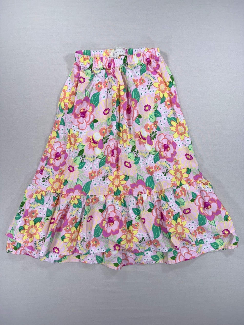 BTween Girls Pink Floral Tiered Skirt - Size 6X EUC